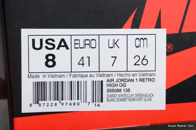 Retro OG 1 Air Jordan Clay Green 555088-135 High 0624